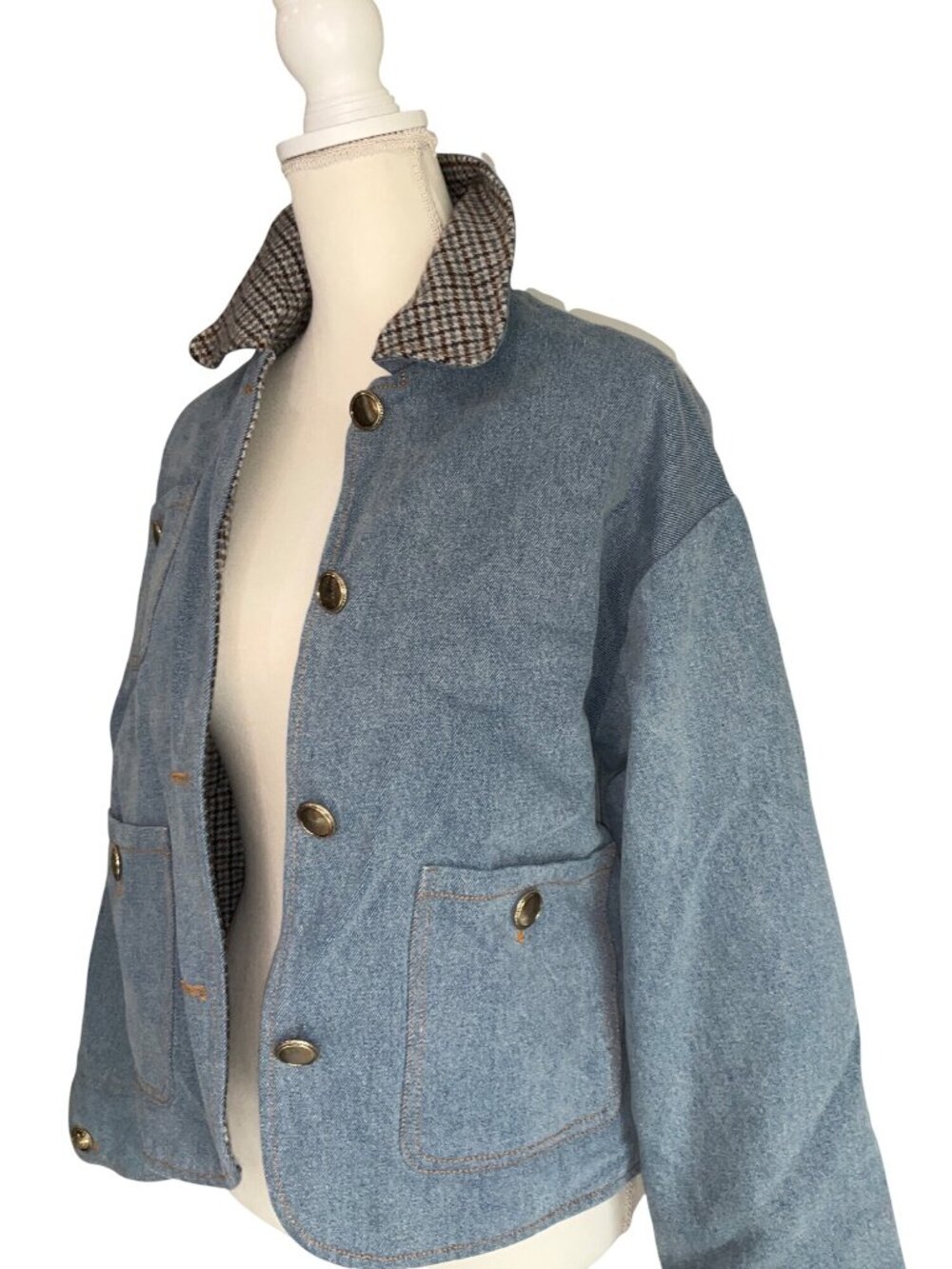 Sandro Light Blue Denim Jacket With Contrast Collar Womens Jean Coat - Picture 8 of 16